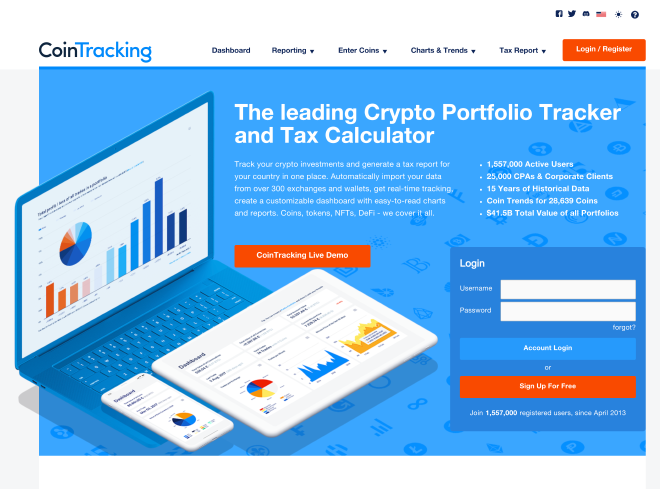 Screenshot of CoinTracking website