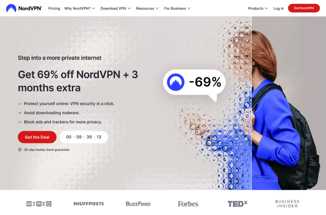 Screenshot of NordVPN website