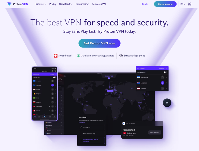 Screenshot of Proton VPN website